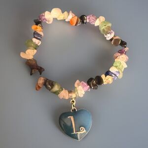 Initial “L” Semi-Precious Chip Stretch Bracelet